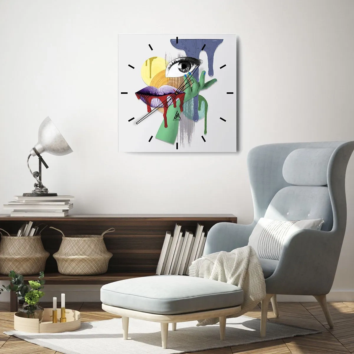 Ceas de perete - Ceas pe sticlă - Portret deconstruit - 30x30 cm