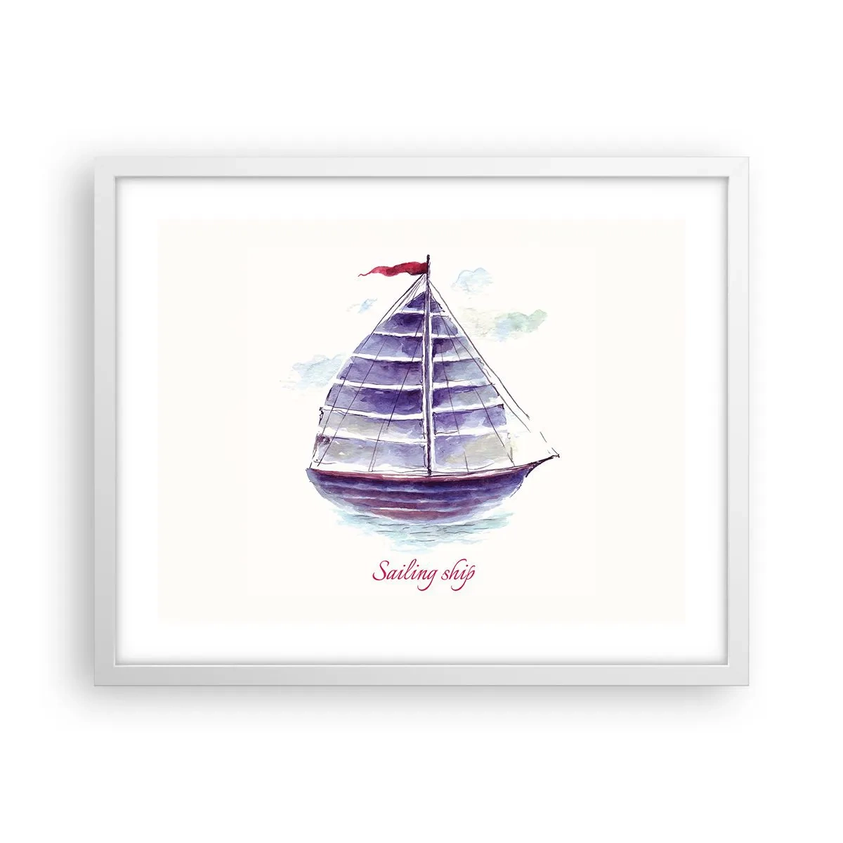 Poster în ramă albă - Pânze pline și apă calmă - 50x40 cm