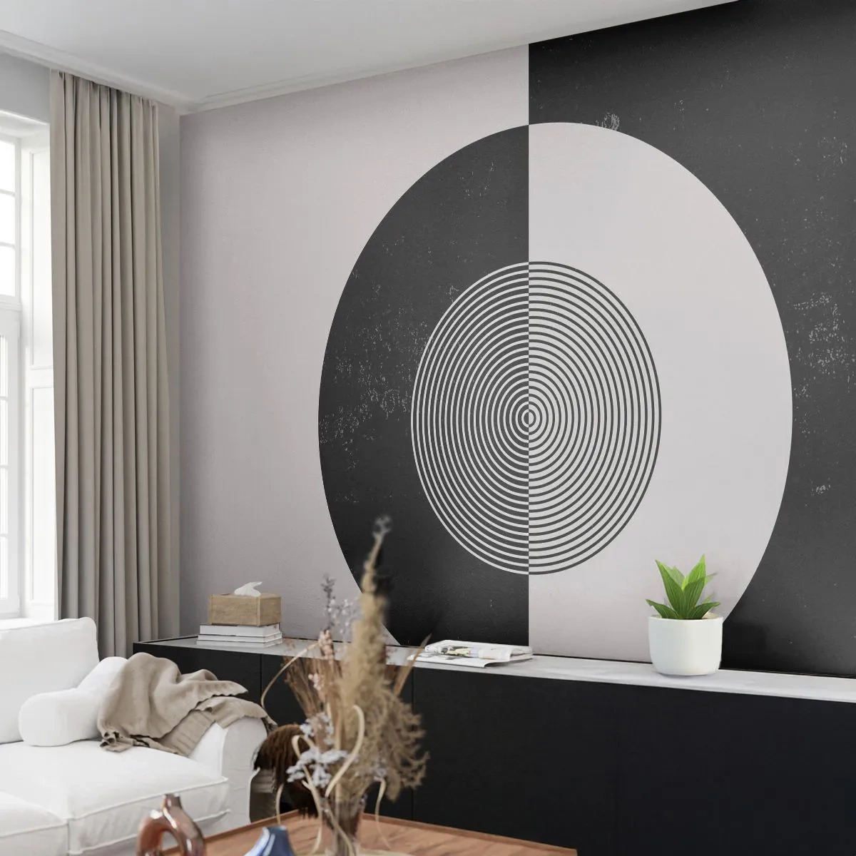 Tapet Standard Eco - Armonie în alb și negru - Abstracția, Bucată, alb-negru - 450x315 cm
