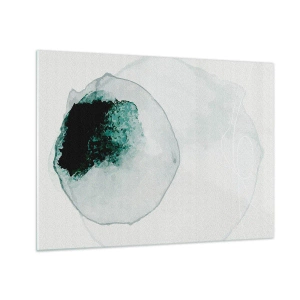 Tablou pe sticlă - O formă abstractă care seamănă cu o picătură de apă în nuanțe de verde. - 70x50cm - Într-o picătură de apă - Decorațiune modernă pentru perete pentru living și dormitor ARTTOR