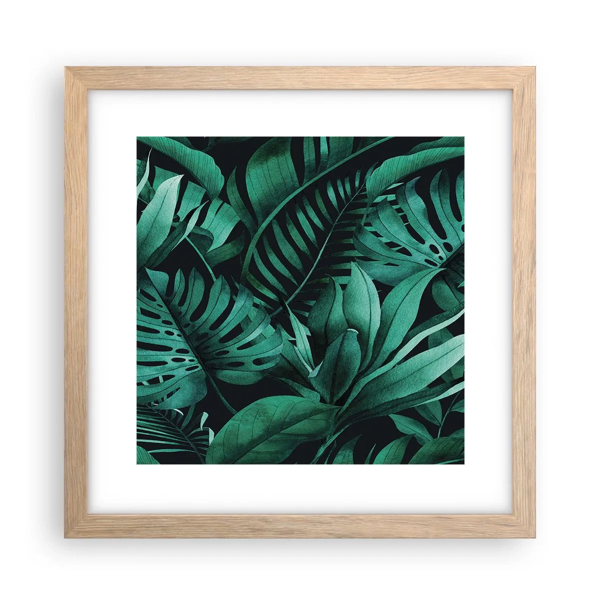 Poster în ramă de stejar deschis - Profunzimea verdelui tropical - 30x30 cm