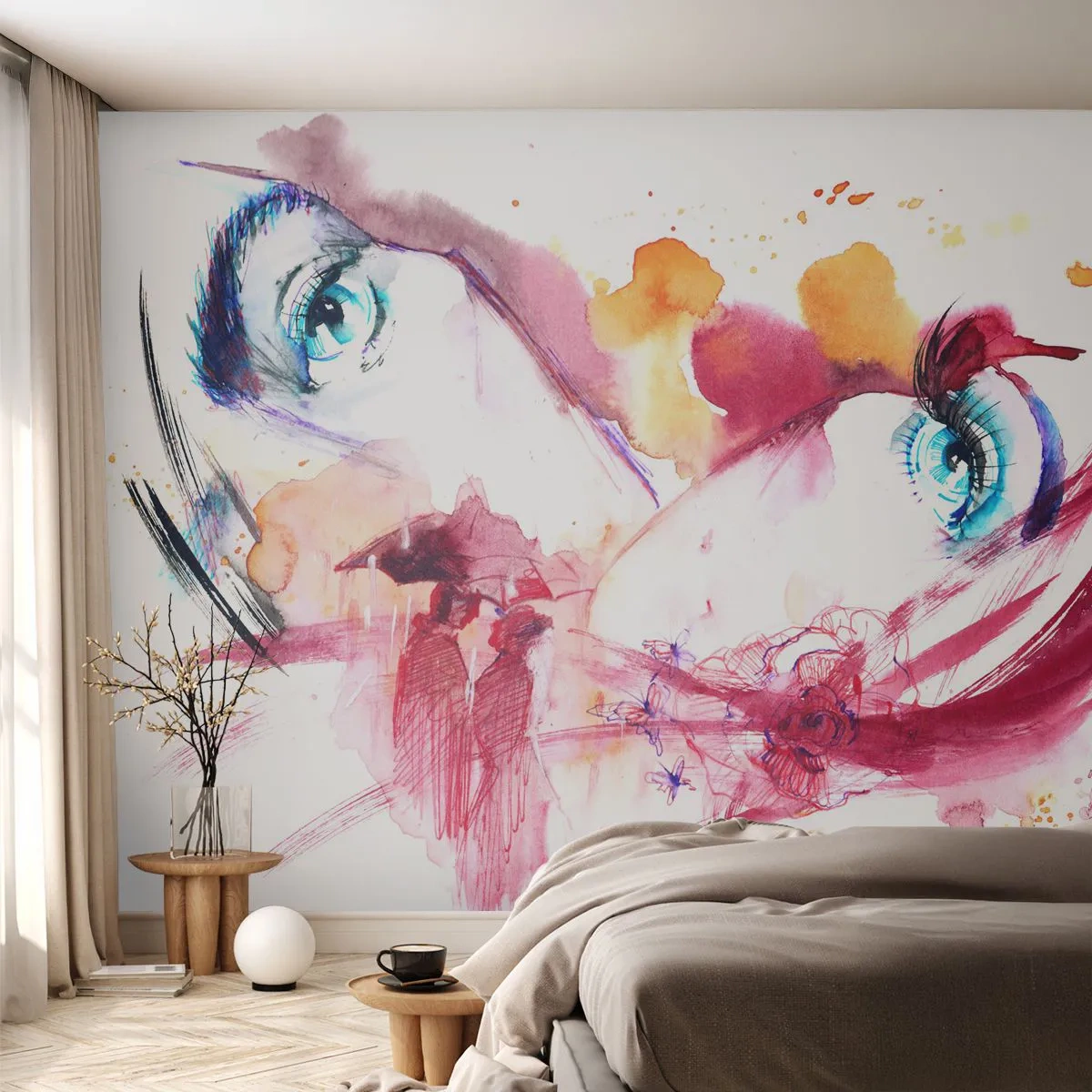 Tapet Premium Sand - În apropiere, lumea înflorește - Abstracția, Chipul de femeie, Ochi Femei - 200x140 cm