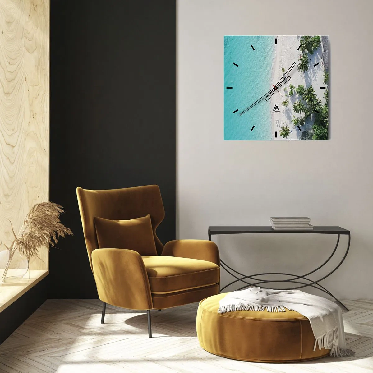 Ceas de perete - Ceas pe sticlă - Vacanță în paradis - 40x40 cm