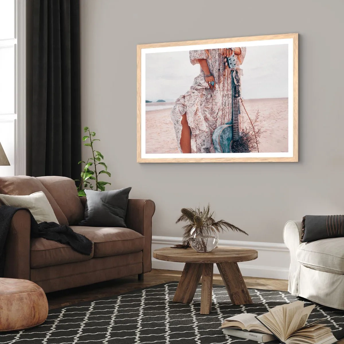 Poster în ramă de stejar deschis - Hippie pe drum - 100x70 cm