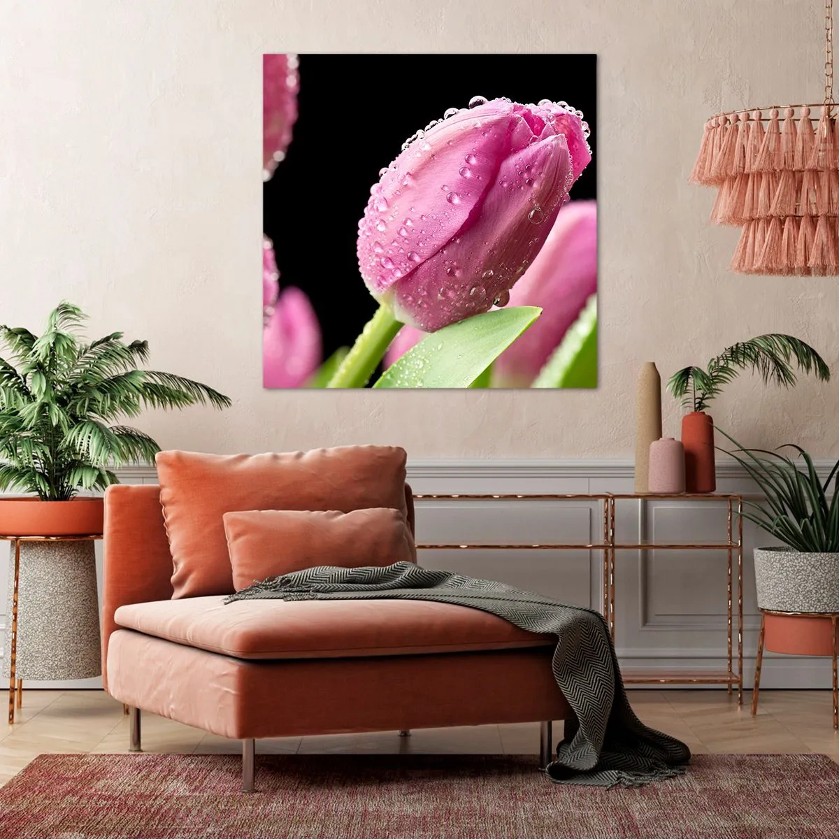 Tablou pe pânză - Un vis de liliac în rouă - 50x50 cm