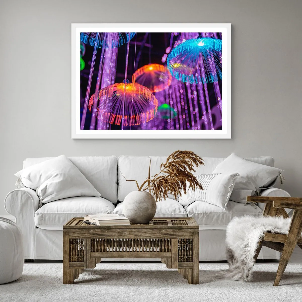 Poster în ramă albă - Fântână de lumină - 50x50 cm