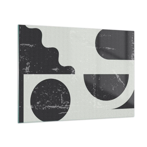 Tablou pe sticlă - Grafică geometrică abstractă cu abraziuni - 70x50cm - Compoziție deasupra și dedesubt - Decorațiune modernă pentru perete pentru living și dormitor ARTTOR