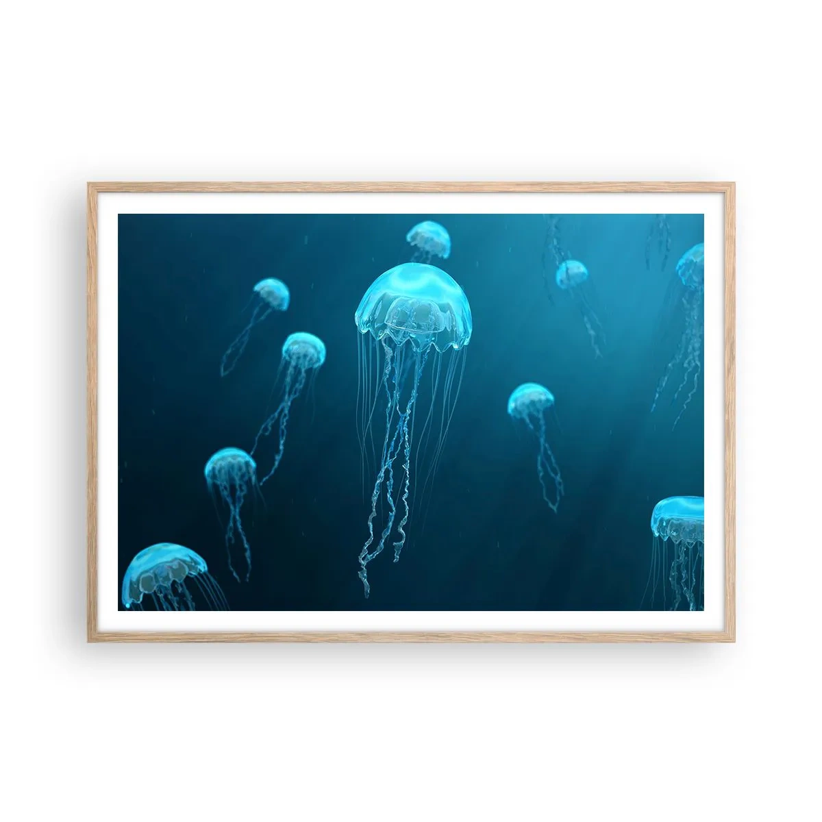 Poster în ramă de stejar deschis - Dansul oceanic - 100x70 cm