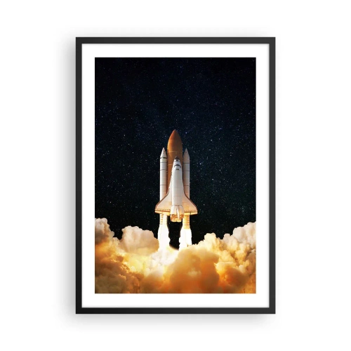 Poster în ramă neagră - O navetă spațială decolează pe un cer înstelat - 50x70cm - Ad astra! - Decorațiune modernă pentru perete pentru living și dormitor ARTTOR