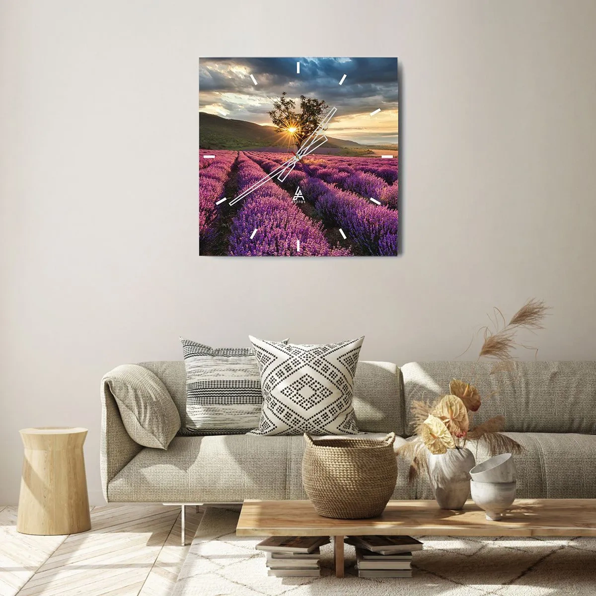 Ceas de perete - Ceas pe sticlă - Aroma în liliac - 30x30 cm