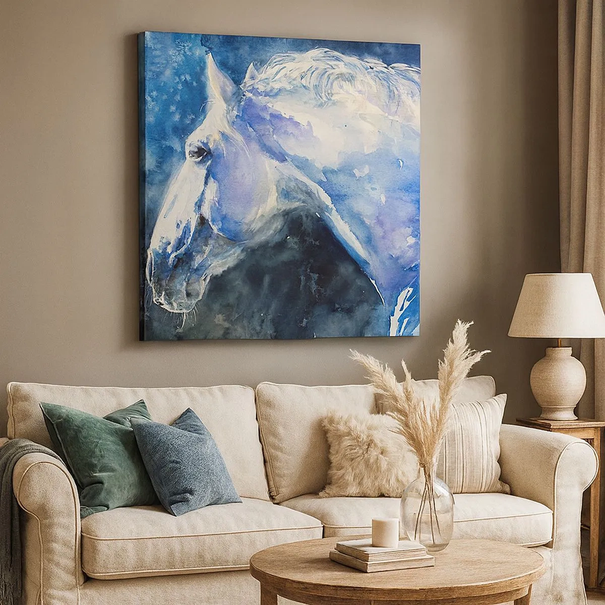 Tablou pe pânză - Portret într-o strălucire albastră - 30x30 cm