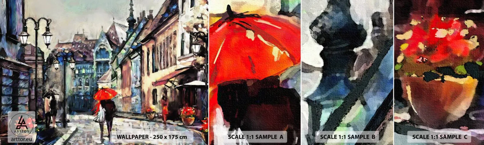 Mostră de Tapet Standard Eco - Ploaie pentru doi - Oraș, Arhitectură, Oras vechi - 100x30 cm