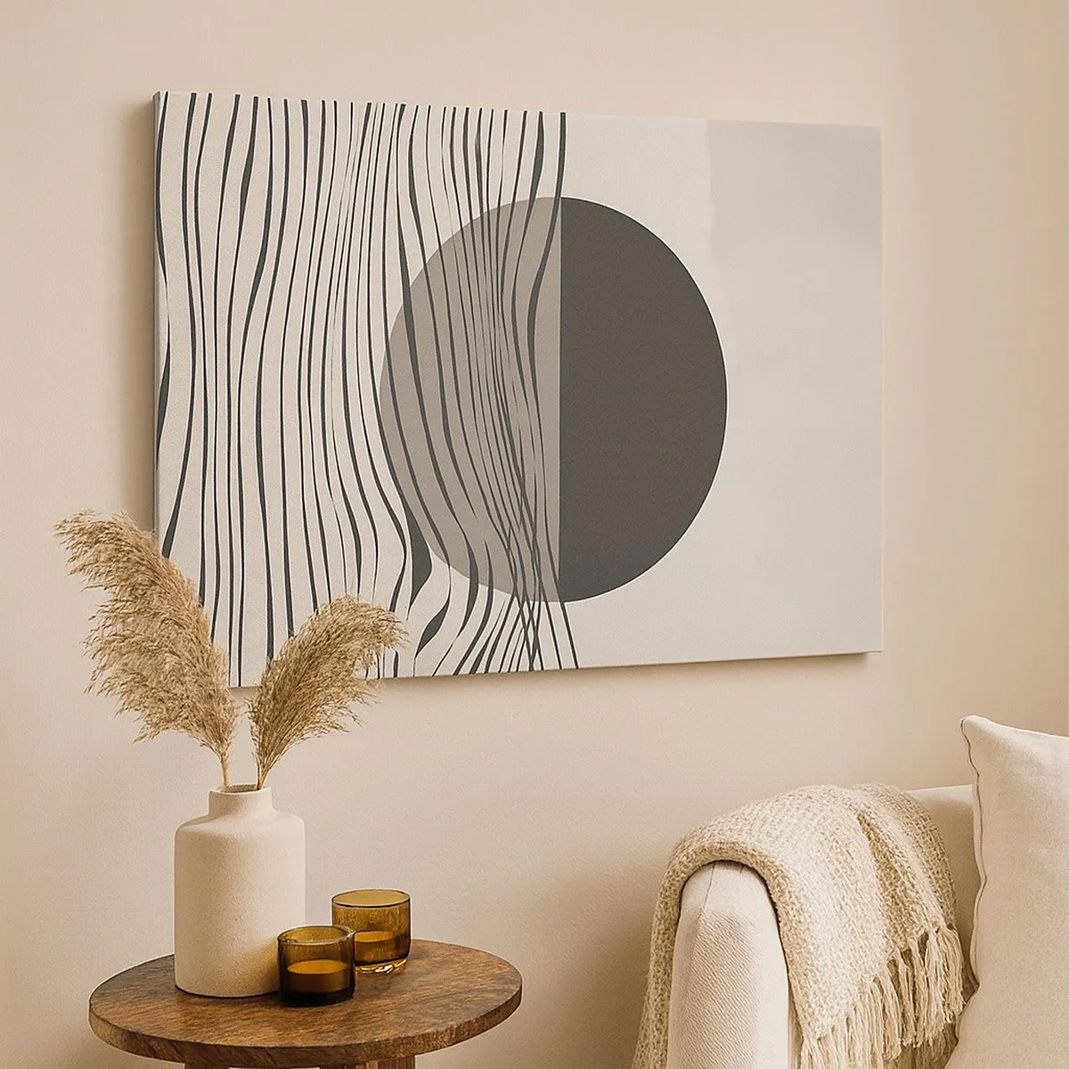 Tablou pe pânză Canvas - Linii abstracte și forme geometrice în culori estompate - 70x50cm - Semicompunere - Decorațiune modernă pentru perete pentru living și dormitor ARTTOR