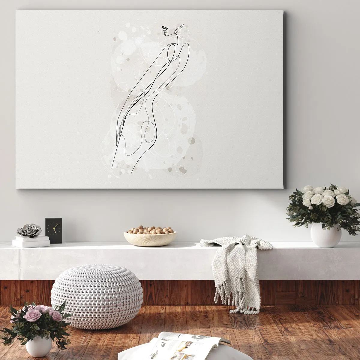 Tablou pe pânză Canvas - O schiță subtilă de siluetă într-un stil minimalist - 70x50cm - Să rătăcești cu privirea - Decorațiune modernă pentru perete pentru living și dormitor ARTTOR