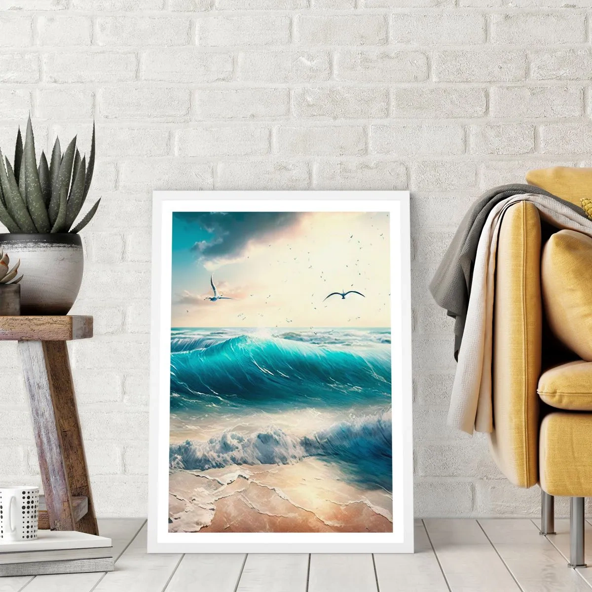 Poster în ramă albă - Sunetul valurilor doar pentru tine - 30x40 cm