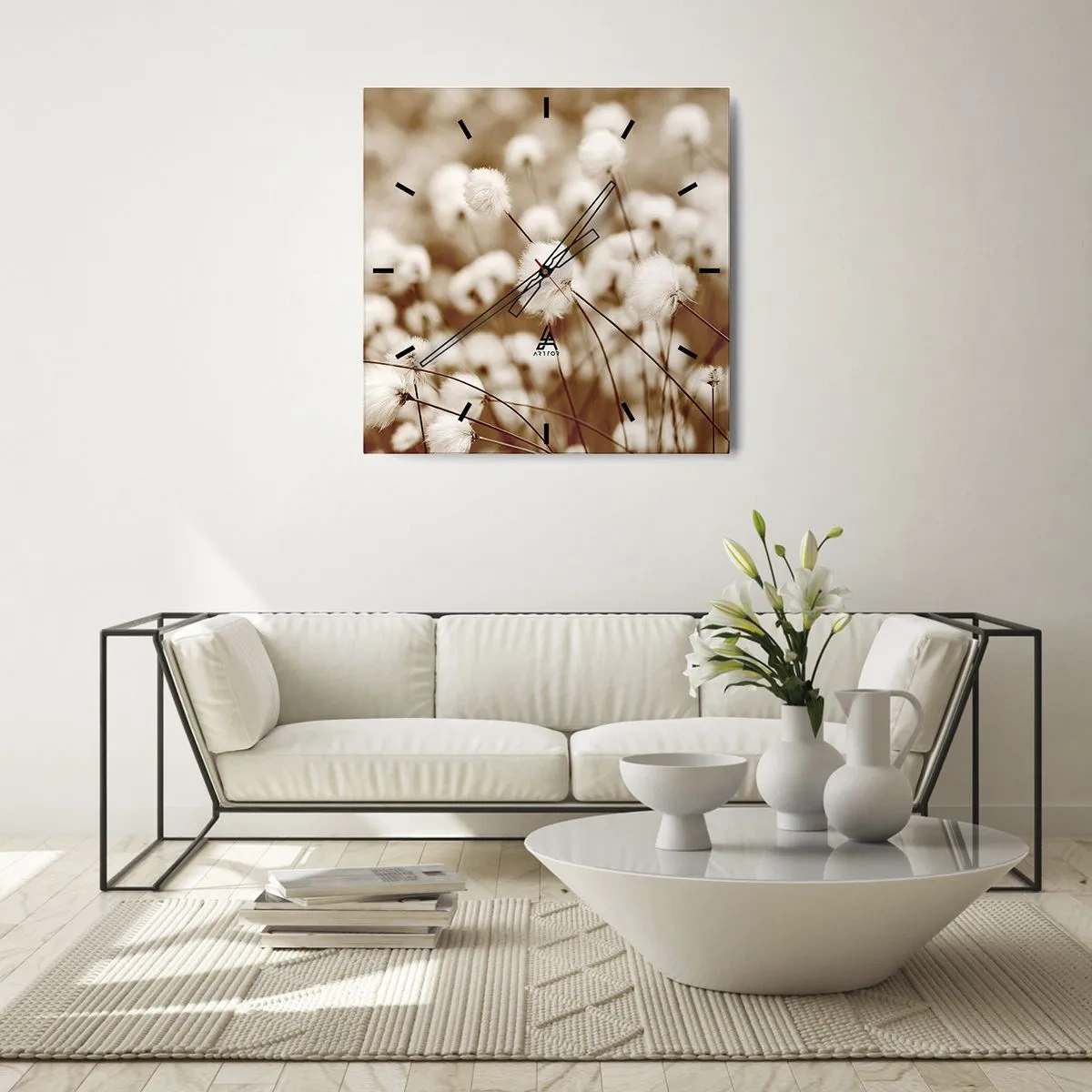 Ceas de perete - Ceas pe sticlă - Câmp pufos - 30x30 cm