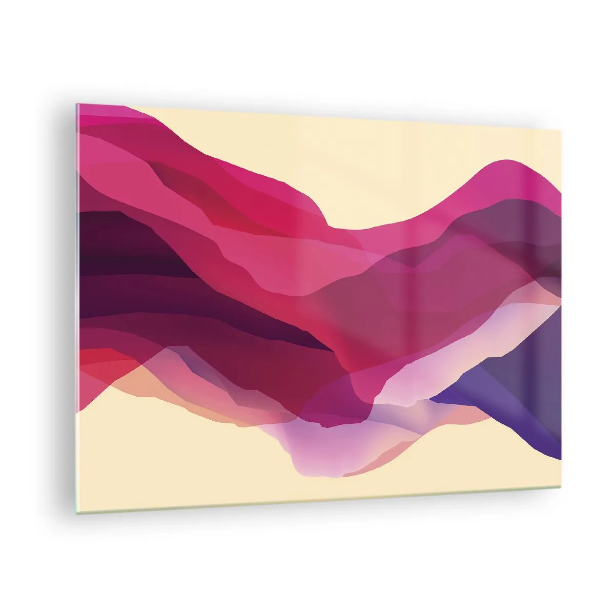 Tablou pe sticlă - Valuri abstracte în nuanțe de violet și roz pe un fundal deschis - 70x50cm - Valuri de violet - Decorațiune modernă pentru perete pentru living și dormitor ARTTOR