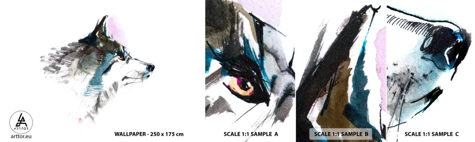 Mostră de Tapet Standard Eco - Ce știm despre lup - Abstracția, Animale, Câine - 100x30 cm