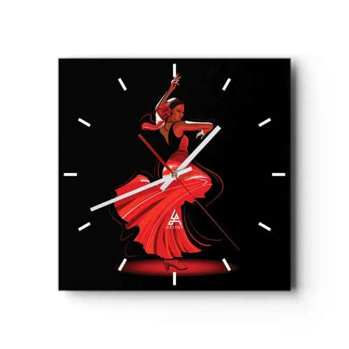 Ceas de perete - Ceas pe sticlă - Spiritul înflăcărat al flamenco-ului - 40x40 cm
