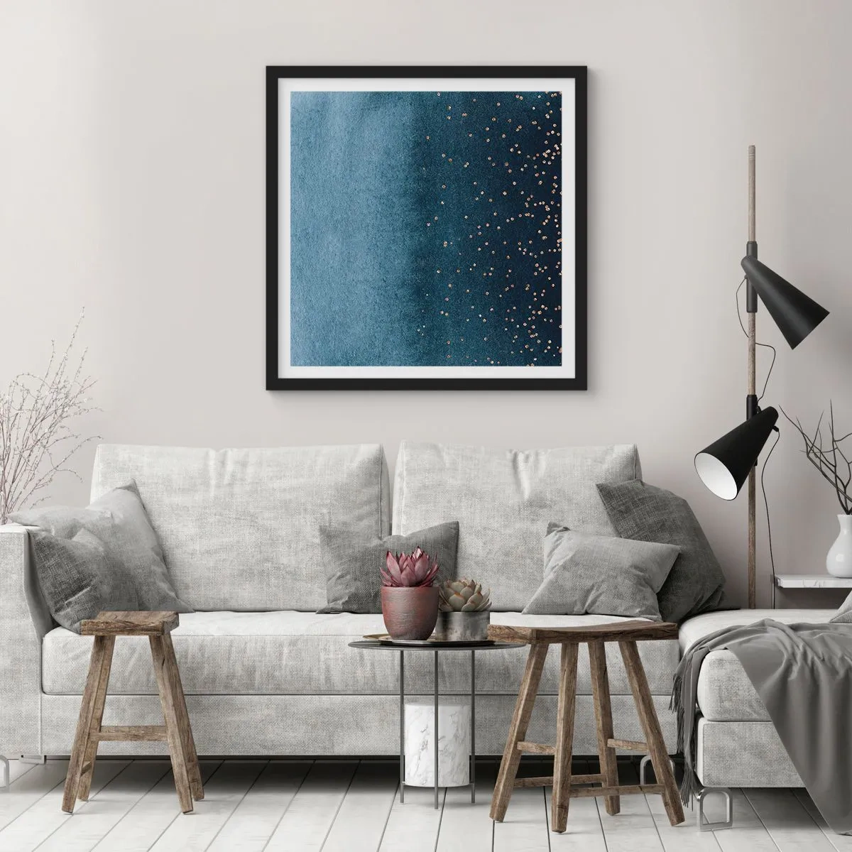 Poster în ramă neagră - Compoziție - faze albastre - 30x30 cm