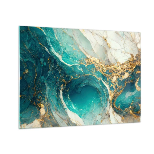 Tablou pe sticlă - Compoziție abstractă cu vene turcoaz și aurii - 70x50cm - Compoziție cu vene aurii - Decorațiune modernă pentru perete pentru living și dormitor ARTTOR