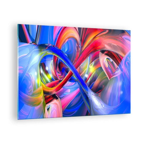 Tablou pe sticlă - Linii abstracte, colorate și dinamică energetică - 70x50cm - Dansul culorilor - Decorațiune modernă pentru perete pentru living și dormitor ARTTOR