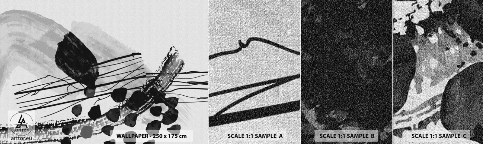 Mostră tapet Premium Canvas - Abstracție organică în negru și alb - Abstracția, Modern, Bucată - 100x30 cm