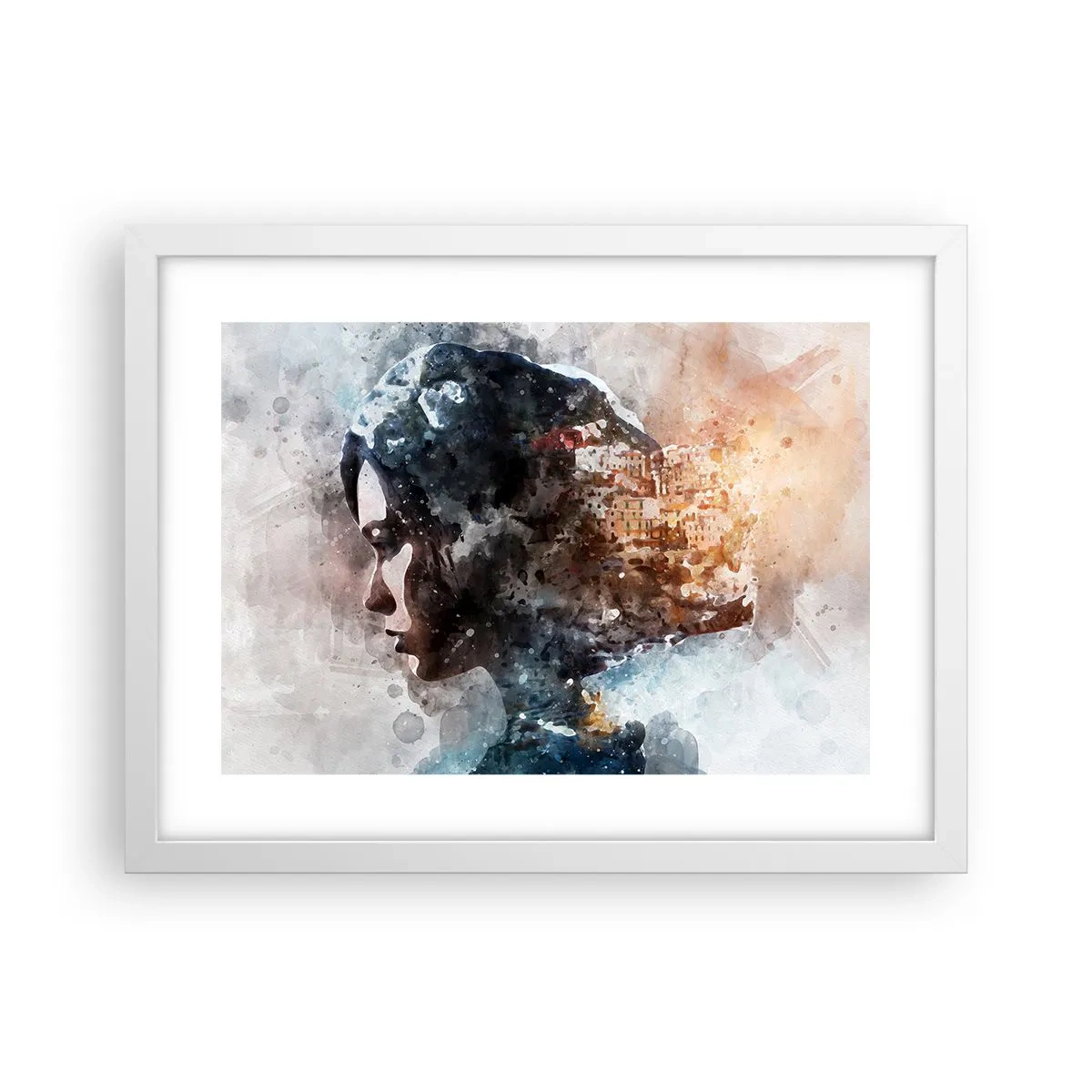 Poster în ramă albă - Povestea unei fete cu un oraș în fundal - 40x30 cm