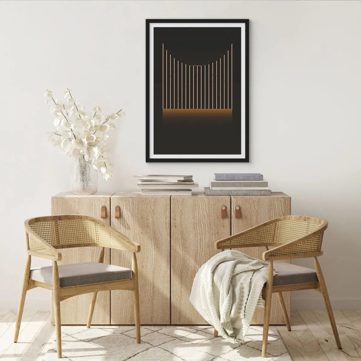 Poster în ramă neagră - Compoziție geometrică a liniilor verticale în întuneric - 50x70cm - Explorați întunericul - Decorațiune modernă pentru perete pentru living și dormitor ARTTOR