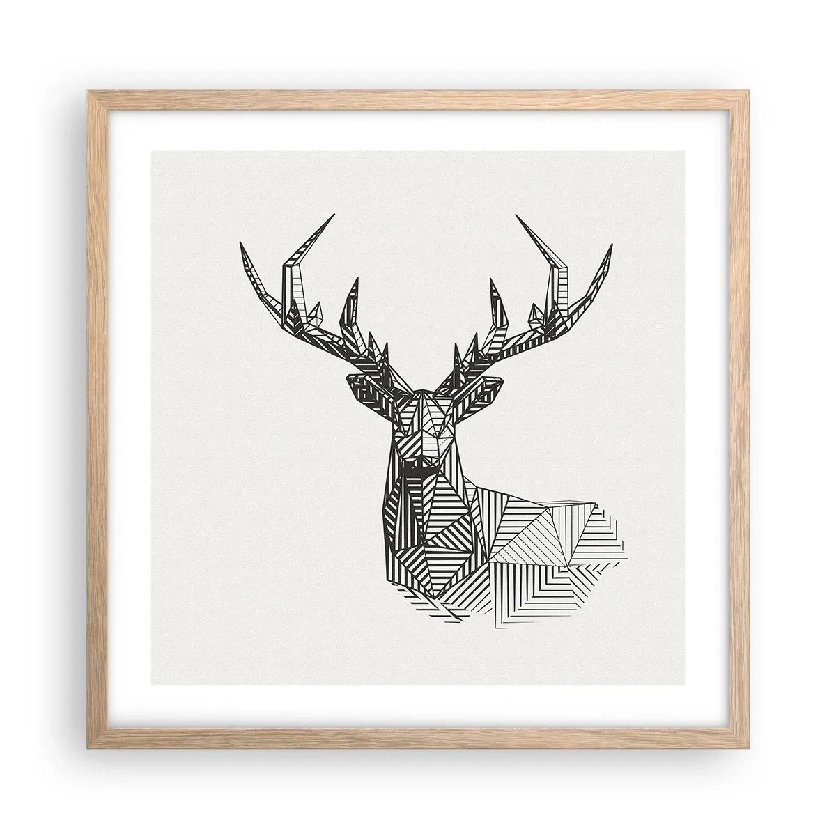 Poster în ramă de stejar deschis - Cerb în stil cubist - 50x50 cm