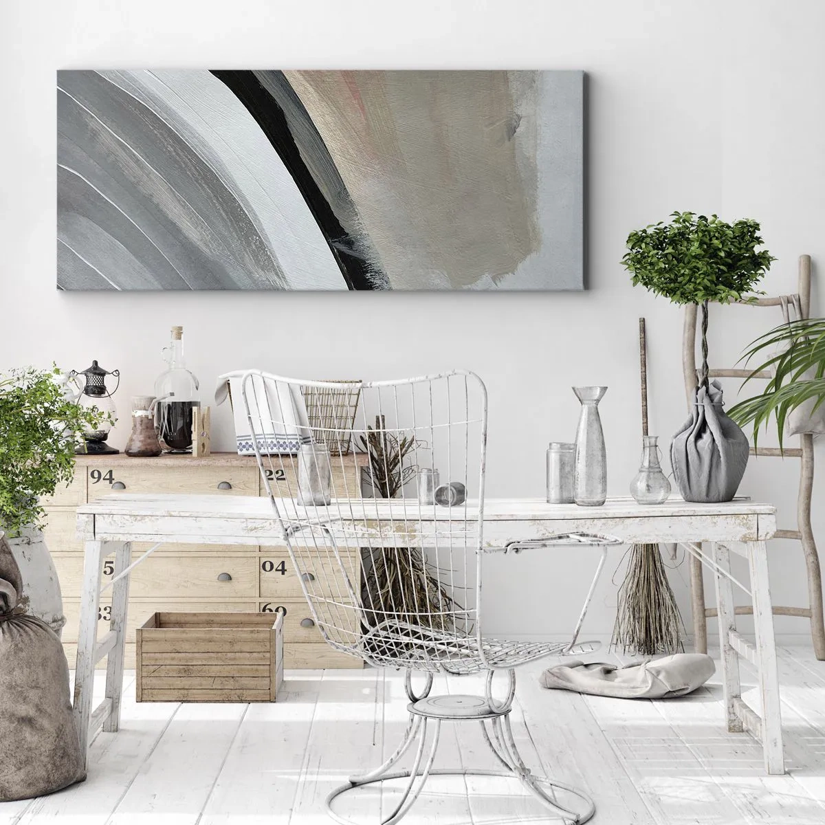 Tablou pe pânză - Compoziție: arc de negru și gri - 160x50 cm