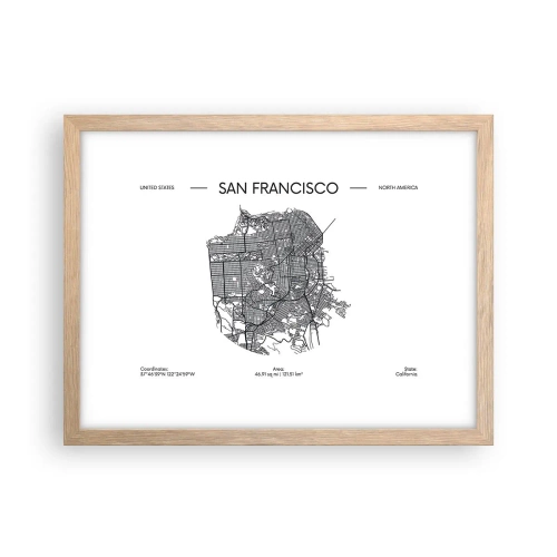 Poster în ramă de stejar deschis - Anatomia San Francisco - 40x30 cm