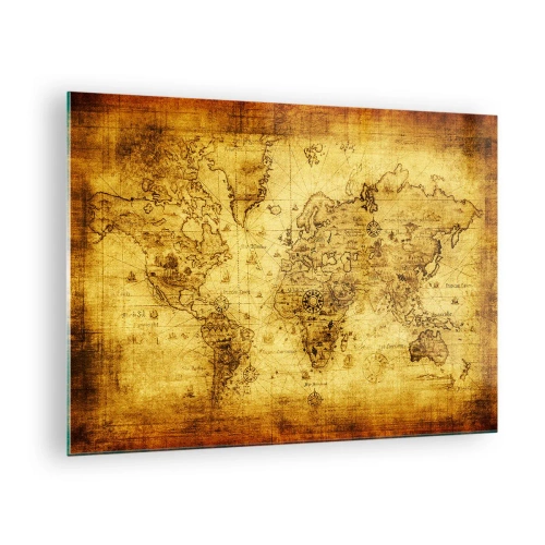 Tablou pe sticlă - Hartă veche a lumii - 70x50cm - Această lume ciudată - Decorațiune modernă pentru perete pentru living și dormitor ARTTOR