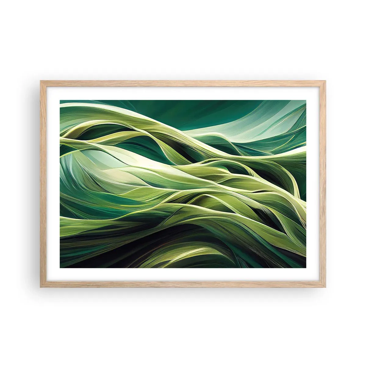 Poster în ramă de stejar deschis - Un joc abstract de verde - 70x50 cm