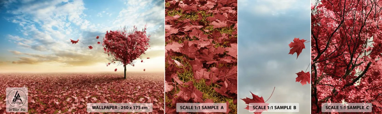 Mostră de Tapet Standard Eco - Iubește toamna - Peisaj, Grafică, Copac - 100x30 cm