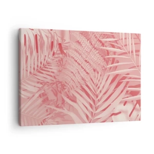 Tablou pe pânză Canvas - Frunze tropicale roz într-un stil delicat și minimalist - 70x50cm - Conceptul roz - Decorațiune modernă pentru perete pentru living și dormitor ARTTOR