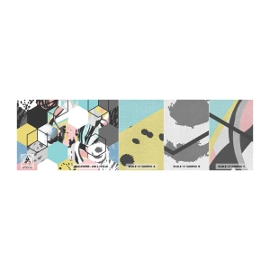 Mostră tapet Premium Canvas - Hexagoane și cuburi în șase culori - Abstracția, Bucată, Model modern - 100x30 cm