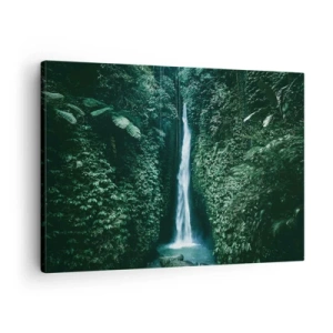 Tablou pe pânză Canvas - O cascadă înconjurată de vegetație tropicală densă - 70x50cm - Băi tropicale - Decorațiune modernă pentru perete pentru living și dormitor ARTTOR