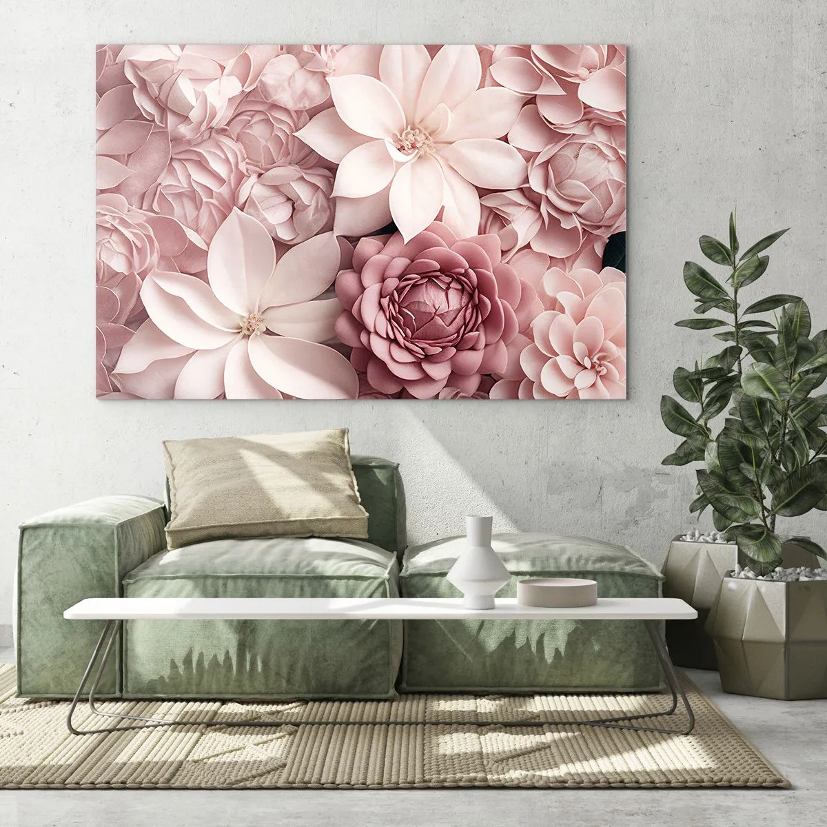 Tablou pe sticlă - Flori roz delicate într-o compoziție plină de petale - 70x50cm - În petale roz - Decorațiune modernă pentru perete pentru living și dormitor ARTTOR