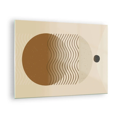 Tablou pe sticlă - Compoziție geometrică cu valuri și cercuri în culori bej - 70x50cm - Despre originea figurilor geometrice - Decorațiune modernă pentru perete pentru living și dormitor ARTTOR