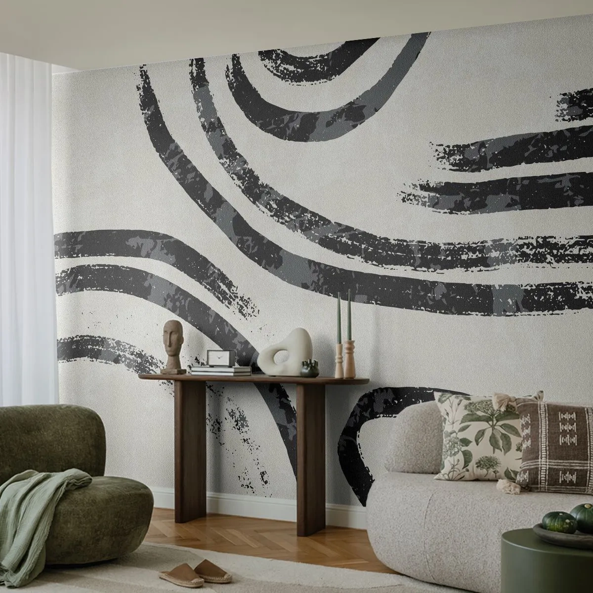 Tapet Premium Sand - Pe jumătate oprit - Minimalism, liniuțe, Boho - 100x70 cm