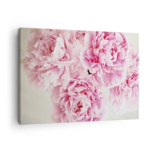 Tablou pe pânză Canvas - Un buchet de bujori roz pe un fundal deschis - 70x50cm - În luxul roz - Decorațiune modernă pentru perete pentru living și dormitor ARTTOR