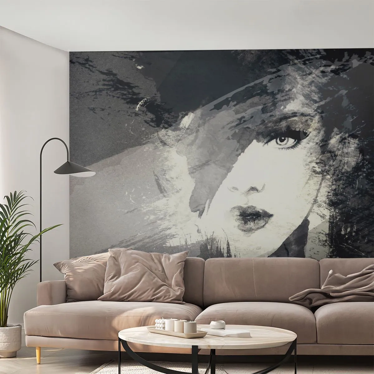 Tapet Premium Sand - Din spatele unui voal gri - Chipul de femeie, alb-negru, Ochi - 100x70 cm