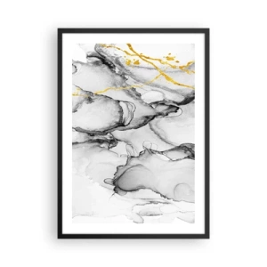 Poster în ramă neagră - O compoziție abstractă în nuanțe de gri cu accente aurii. - 50x70cm - Compoziție cu motiv auriu - Decorațiune modernă pentru perete pentru living și dormitor ARTTOR