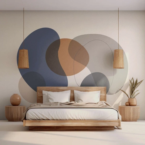 Tapet Standard Eco - Forme abstracte în nuanțe de albastru marin și maro - 100x70cm - Picături de culoare - Decorațiune modernă pentru perete pentru living și dormitor ARTTOR