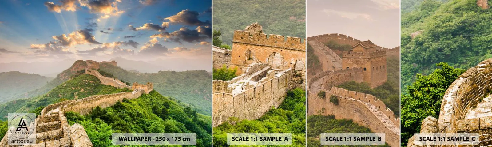 Mostră tapet autocolant Deluxe Sticker - Măreția netrecătoare - Peisaj, Marele Zid Chinezesc, Asia - 100x30 cm