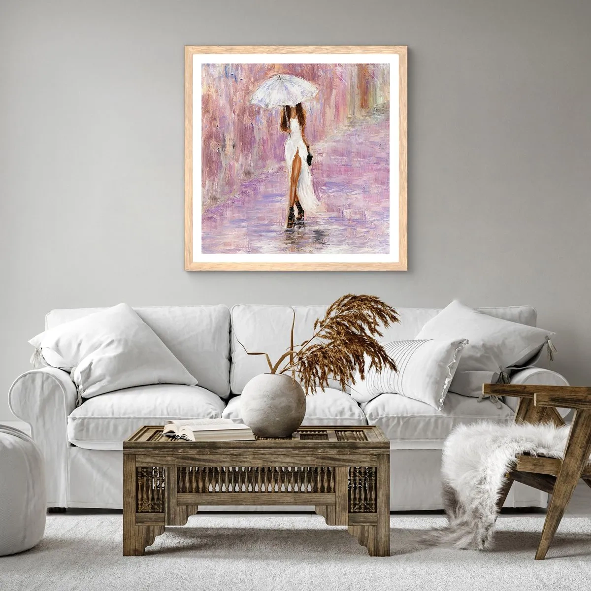 Poster în ramă de stejar deschis - În ploaia de liliac - 30x30 cm