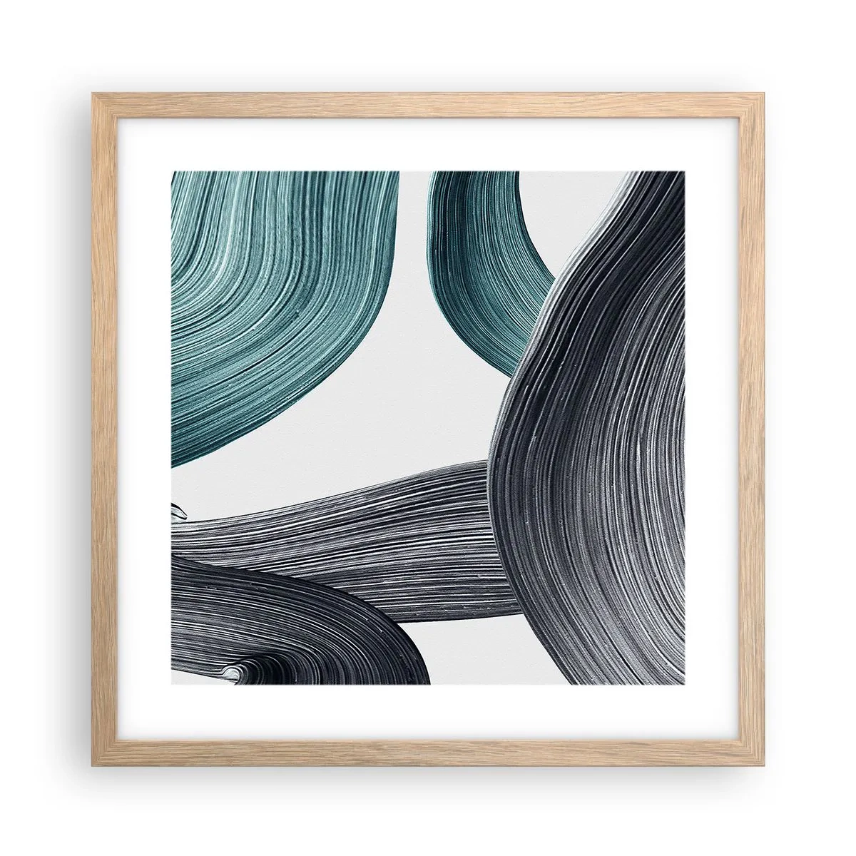 Poster în ramă de stejar deschis - Trasee de smarald și negru - 40x40 cm