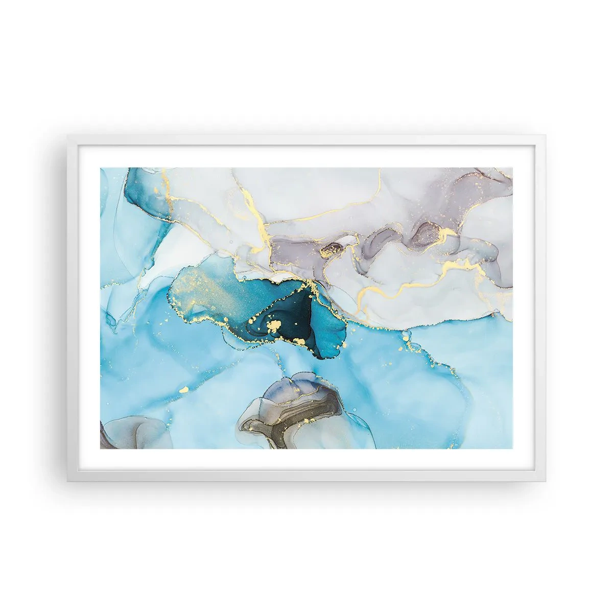 Poster în ramă albă - Un studiu al întâlnirii dintre gri și turcoaz - 70x50 cm