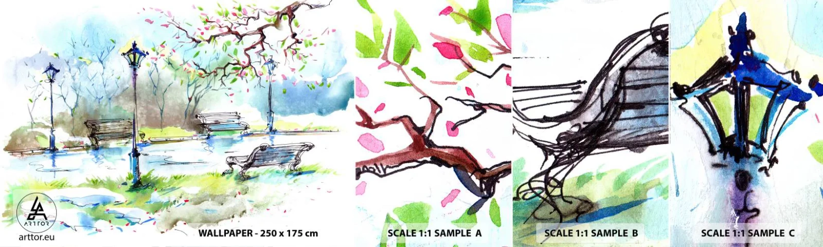 Mostră de Tapet Standard Eco - Magia liniștii din parc - Peisaj, Parc, Aleea Parcului - 100x30 cm